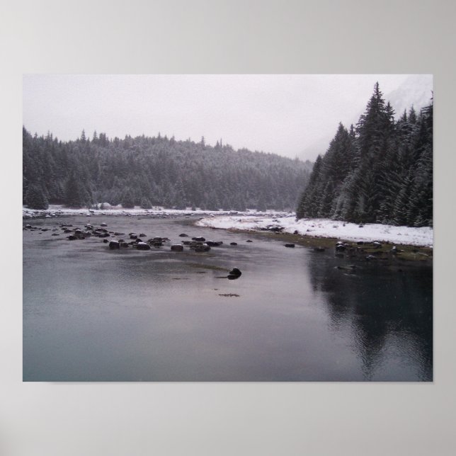 Snowy Day at the Chilkoot River Poster (Front)