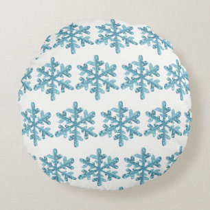 Snowy Day Blue Snowflake Cosy Round Pillow