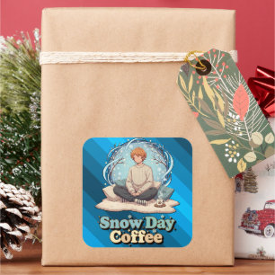 Snowy Day Calm Anime Art Square Sticker