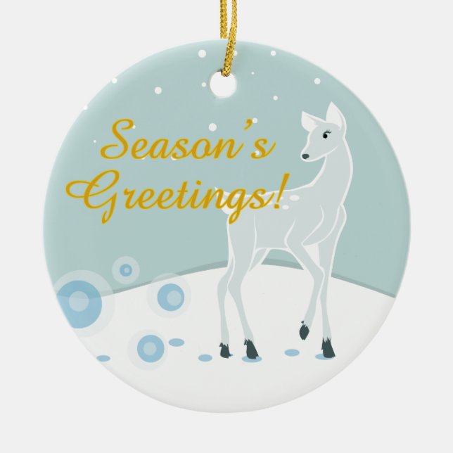 Snowy Deer Ceramic Tree Decoration (Front)