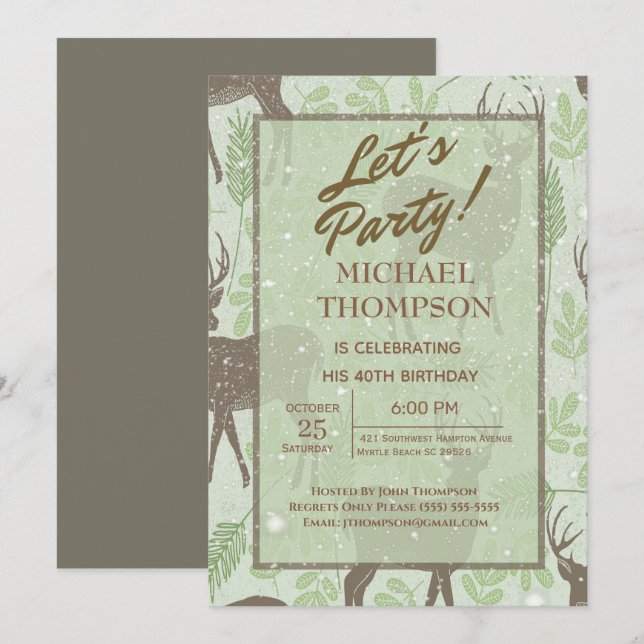 Snowy Deer Hunter Birthday Party Invitation (Front/Back)