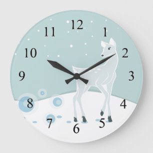 Snowy Deer Large Clock