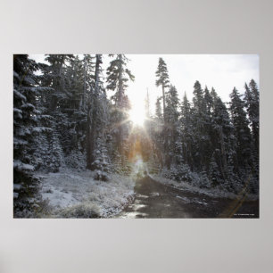 Snowy dirt road going into the sun poster