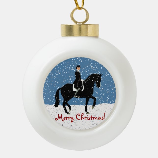 Snowy Dressage Horse Christmas Ceramic Ball Christmas Ornament (Front)