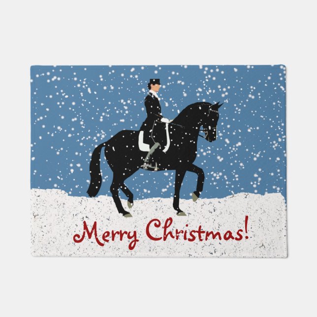 Snowy Dressage Horse Christmas Doormat (Front)