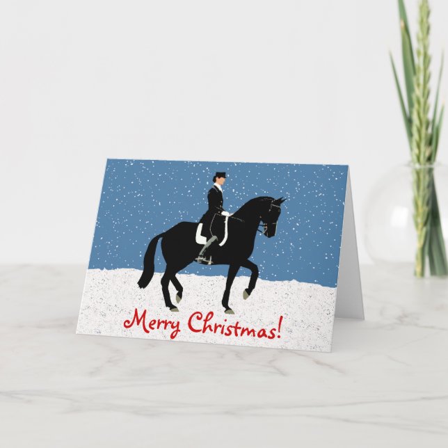 Snowy Dressage Horse Christmas Holiday Card (Front)