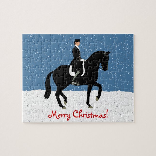 Snowy Dressage Horse Christmas Jigsaw Puzzle (Horizontal)