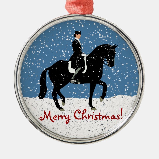 Snowy Dressage Horse Christmas Metal Tree Decoration (Front)