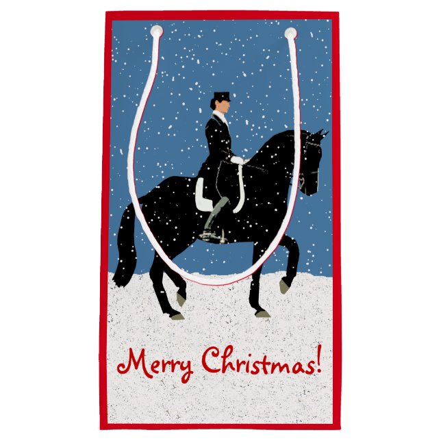 Snowy Dressage Horse Christmas Small Gift Bag (Front)