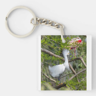 Snowy Egret and Roseate Spoonbill Keychain