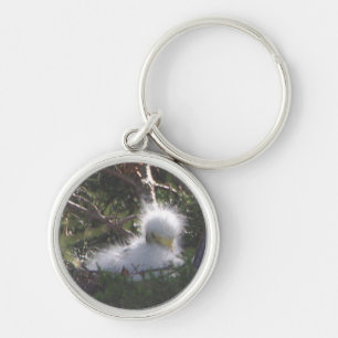 Snowy Egret Baby Bird Keychain