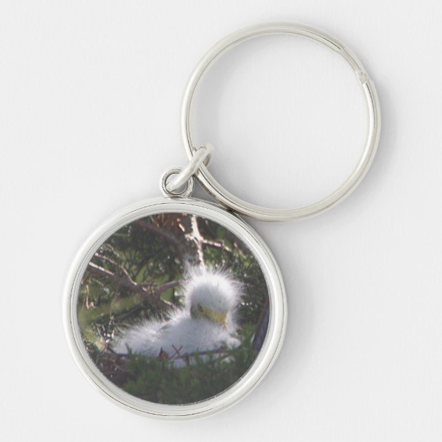 Snowy Egret Baby Bird Keychain (Front)
