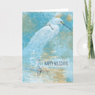 Snowy Egret Coastal Art Holiday Card