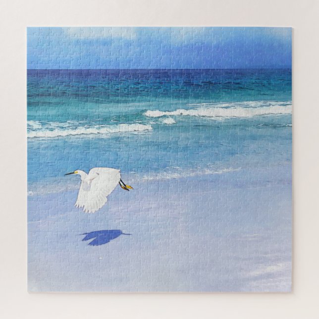Snowy Egret Coastal Watercolor Jigsaw Puzzle (Vertical)
