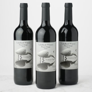Snowy egret fishing wine label