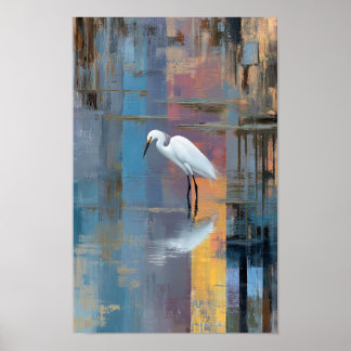Snowy egret in lake vertical poster