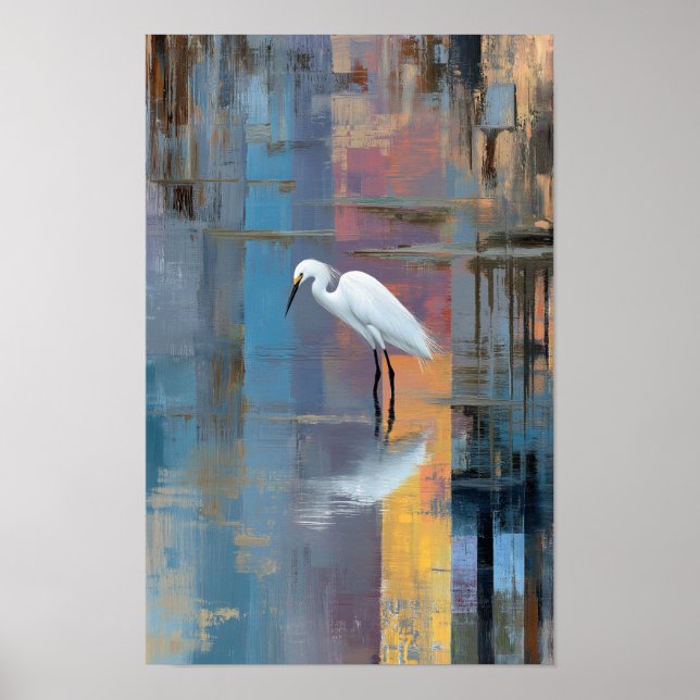 Snowy egret in lake vertical poster (Front)