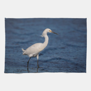 Snowy Egret on North Beach Tea Towel