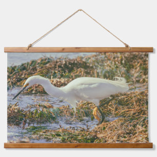 Snowy Egret Ready to Strike Hanging Tapestry
