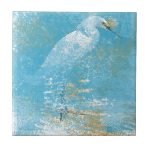 Snowy Egret Small Square Tile
