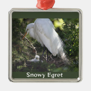 Snowy Egret with Baby Ornament 