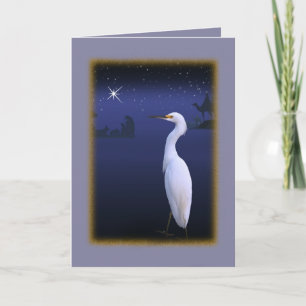 Snowy Egret with Nativity Christmas Card
