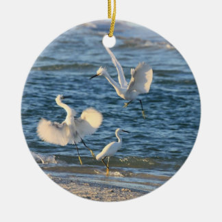 Snowy Egrets Dancing (Can be Personalised) Ceramic Tree Decoration