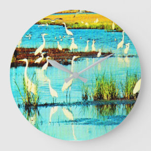 snowy egrets large clock