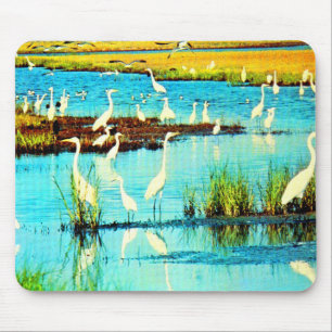 snowy egrets mouse mat