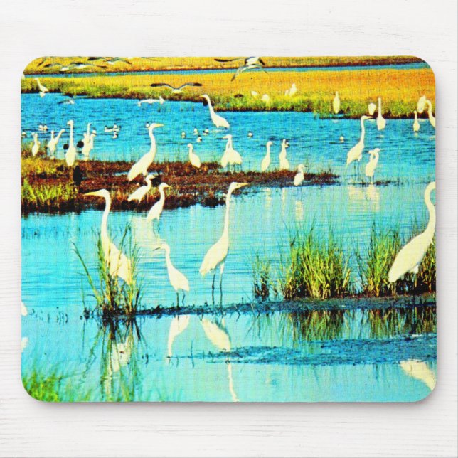 snowy egrets mouse mat (Front)