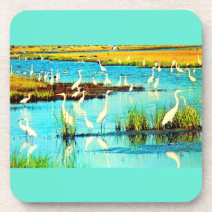 snowy egrets print coaster