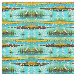 snowy egrets print fabric