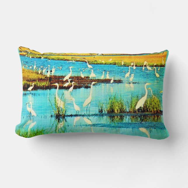 snowy egrets print lumbar cushion (Front)