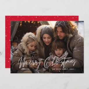 Snowy Elegance Photo Merry Christmas Red  Holiday Card
