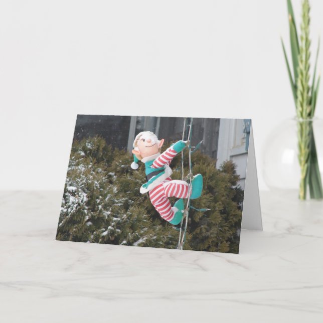 Snowy Elf Christmas Holiday Card (Front)