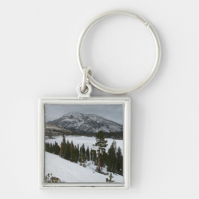 Snowy Ellery Lake California Winter Landscape Key Ring (Front)