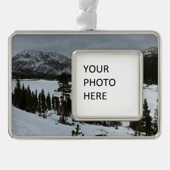 Snowy Ellery Lake California Winter Landscape Silver Plated Framed Ornament (Front)