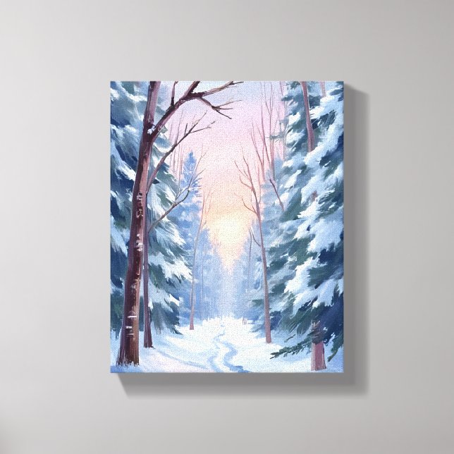 Snowy Escape | Winter Forest Watercolor Painting Canvas Print (Front)