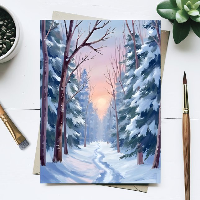 Snowy Escape | Winter Forest Watercolor Painting Postcard (Creator Uploaded)