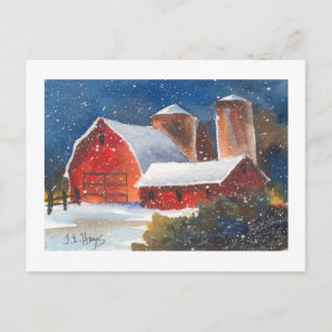 Snowy Evening Barns & Silos Postcard