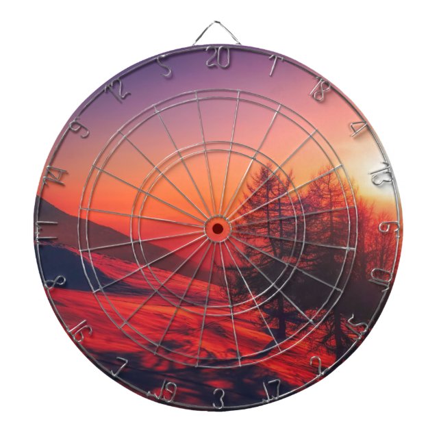 Snowy Evening Sunset Dartboard (Front)