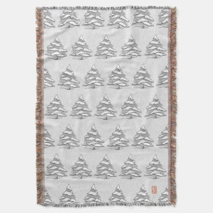 Snowy Evergreen Cotton Throw Blanket