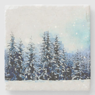Snowy Evergreen Forest 4x4 Stone Coaster