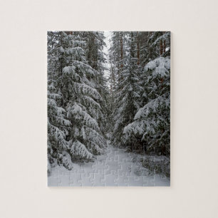 Snowy Evergreen Forest Custom Jigsaw Puzzle