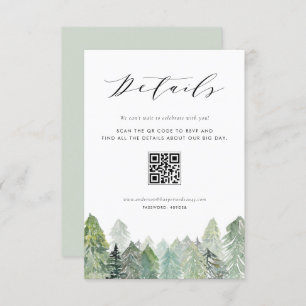 Snowy Evergreen Forest QR Code Wedding Details Enclosure Card