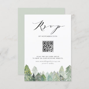 Snowy Evergreen Forest QR Code Winter Wedding RSVP Card