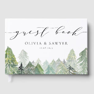 Snowy Evergreen Forest Script Winter Wedding Guest Book