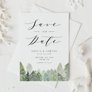 Snowy Evergreen Forest Winter Save the Date Announcement Postcard