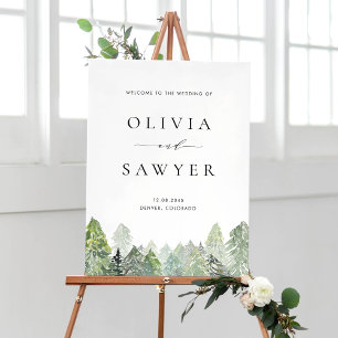 Snowy Evergreen Forest Winter Wedding Welcome Poster