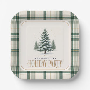 Snowy Evergreen Holiday Party Paper Plate